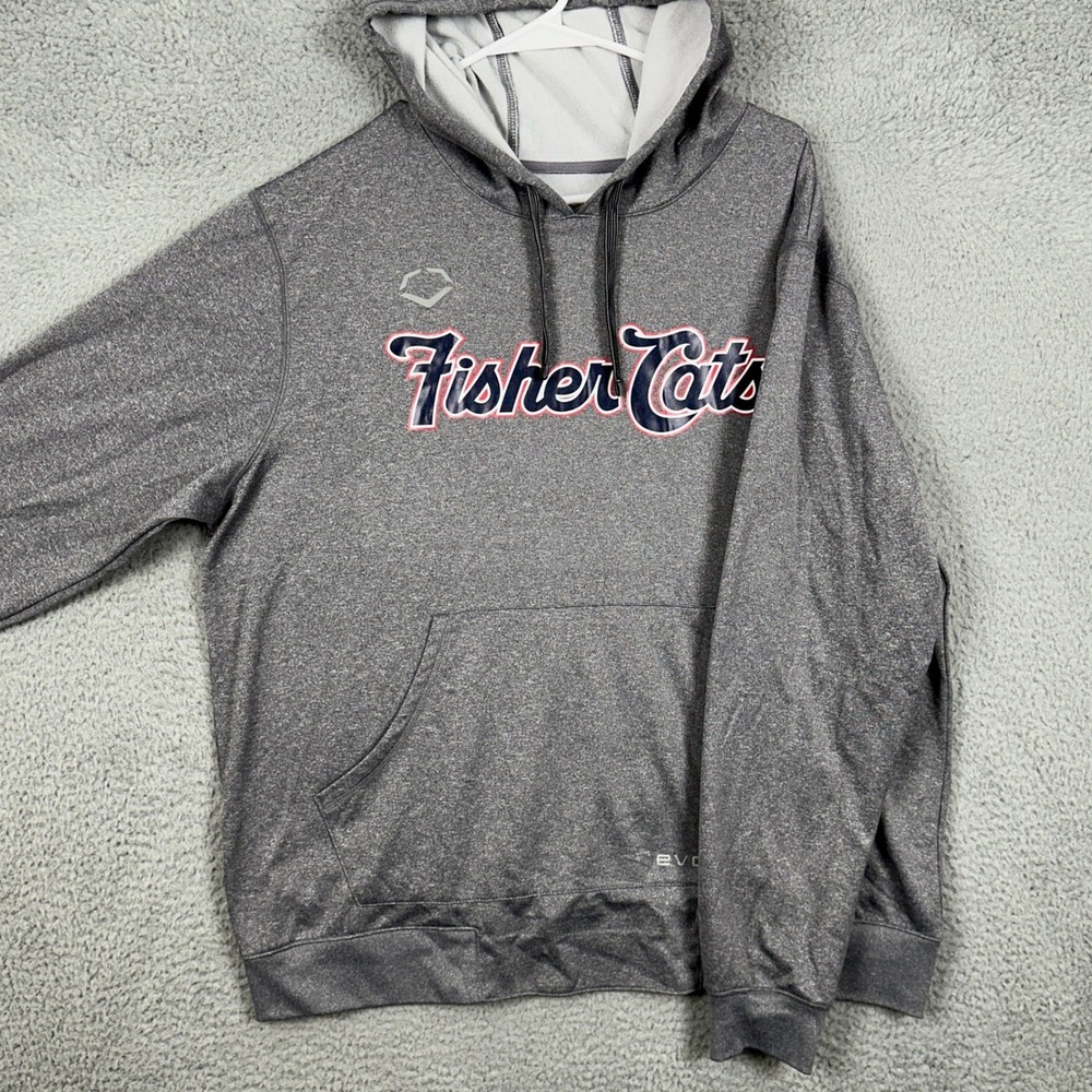Evoshield Fisher Cats Mens Large Sweatshirt‎ Hoodie Gray Pocket Stretch MLB EUC